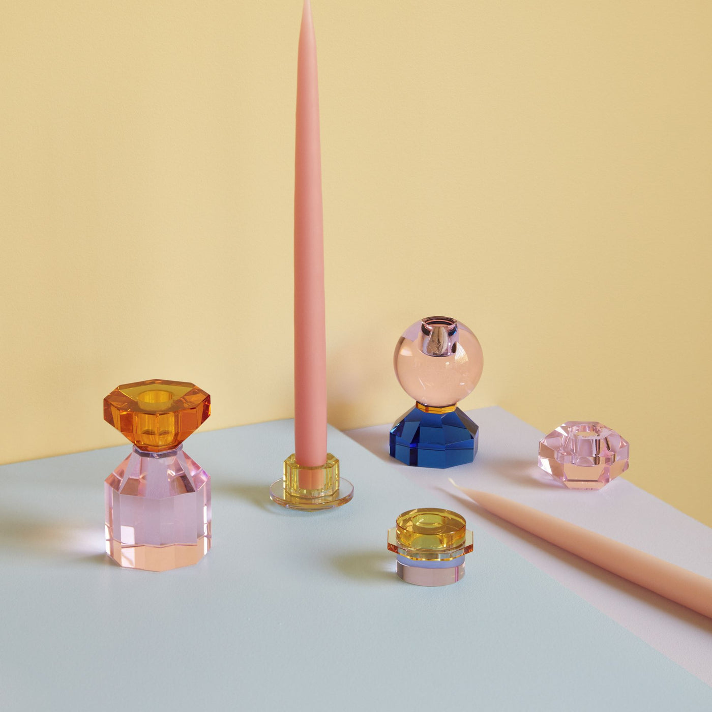 Hübsch Interior Kerzenständer Glas Pink/Rauch 2er Set