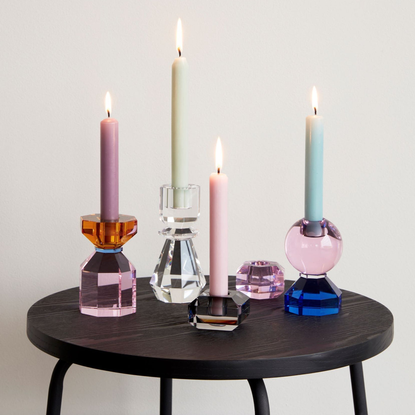 Hübsch Interior Kerzenständer Glas Pink/Rauch 2er Set
