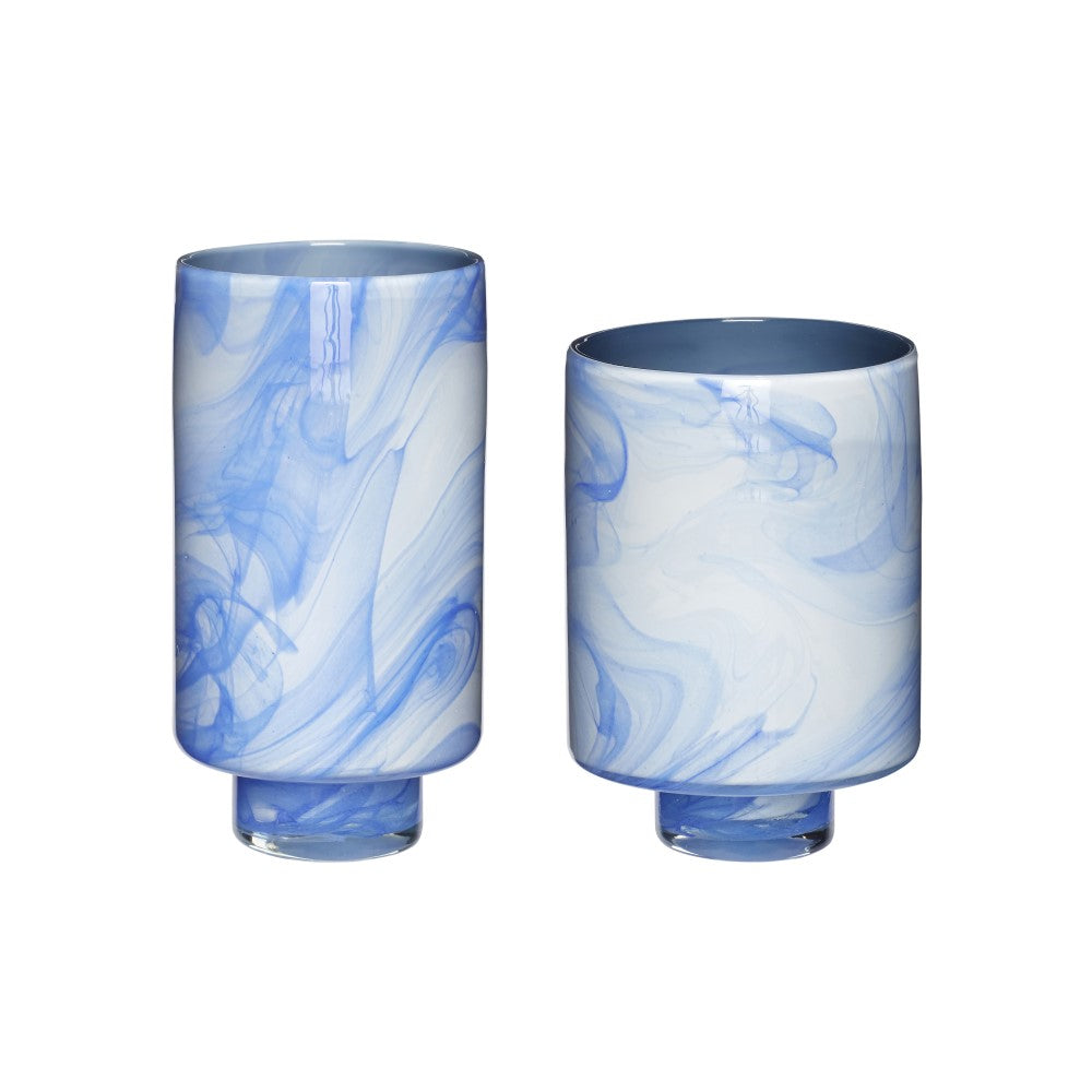 Hübsch Interior Vase Glas weiss/blau 2er Set